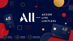 ALL Accor dá status Gold em troca de pontos Composição gráfica com o logo do ALL Accor e elementos de pontos de fidelidade