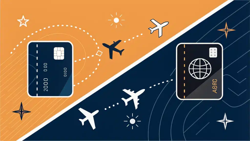 Itaú x Revolut Composição gráfica abstrata com duas zonas de cores representando concorrência entre cartões de crédito premium para viagem.