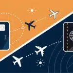 Itaú x Revolut Composição gráfica abstrata com duas zonas de cores representando concorrência entre cartões de crédito premium para viagem.