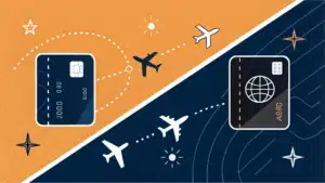 Itaú x Revolut Composição gráfica abstrata com duas zonas de cores representando concorrência entre cartões de crédito premium para viagem.