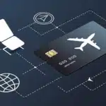 Revolut Ultra no Brasil Cartão metálico em perspectiva 3D à direita, com ícones minimalistas (avião, poltrona de lounge, globo) conectados por linhas finas formando um diagrama de fluxo. Fundo em gradiente de cinza chumbo.