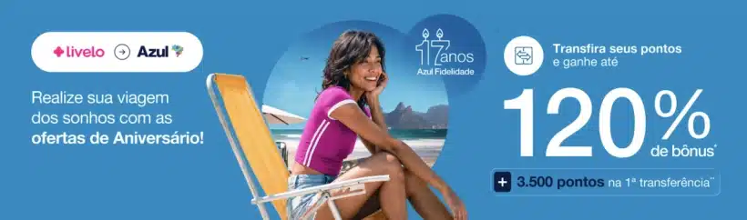 Livelo para Azul: bônus de até 120%