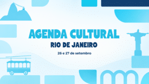 Banner gráfico nas cores oficiais da Trota Mundos anunciando a agenda cultural do Rio de Janeiro