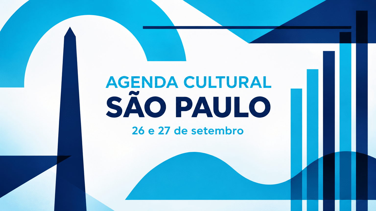 Arte gráfica da agenda cultural de São Paulo nas cores oficiais do Trota Mundos, com ícones da cidade centralizados e o texto "AGENDA CULTURAL SÃO PAULO"