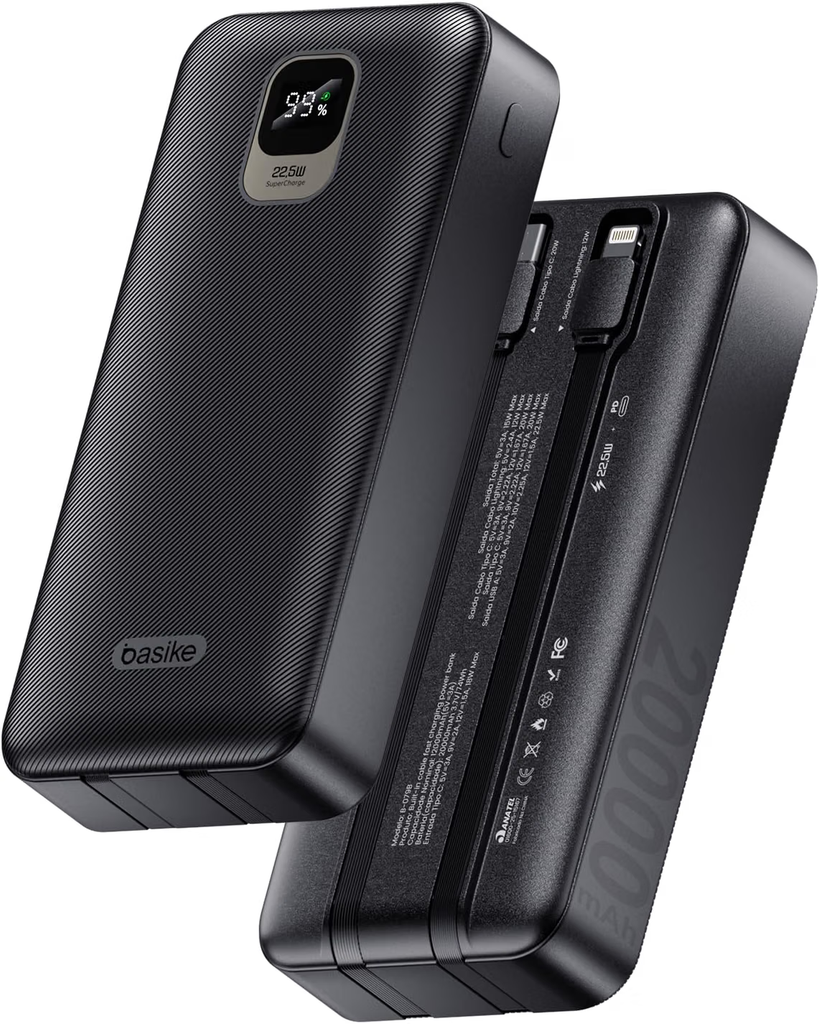 Power Bank 20000mAh com Cabos Integrados