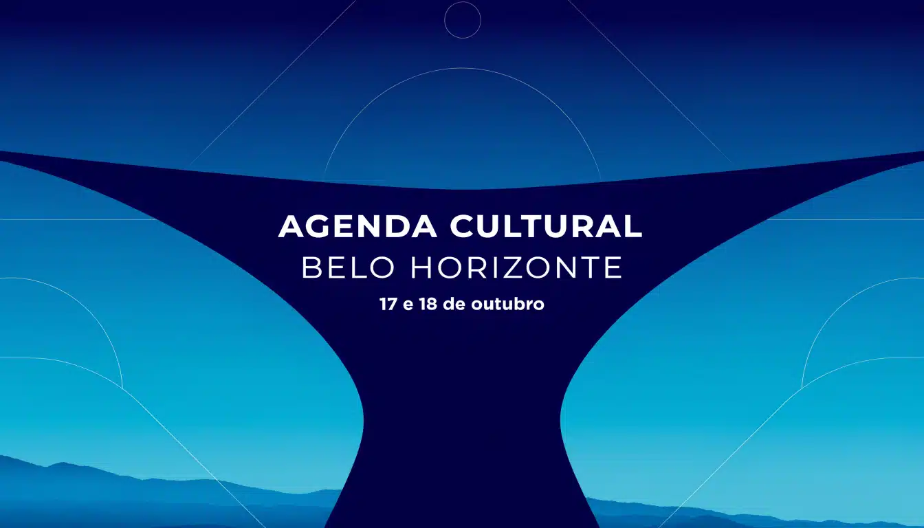 Composição gráfica com a silhueta da Igrejinha da Pampulha e o texto AGENDA CULTURAL BELO HORIZONTE 17 e 18 de outubro
