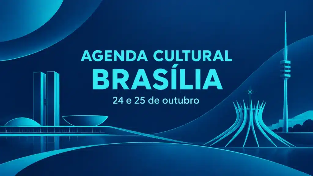 Composição gráfica com monumentos de Brasília anunciando a agenda cultural de 24 e 25 de outubro