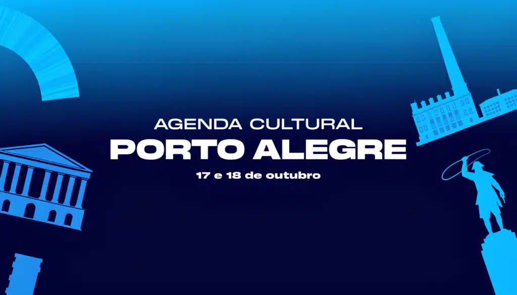 Cartaz abstrato da agenda cultural de Porto Alegre nas cores da marca com as datas 17 e 18 de outubro