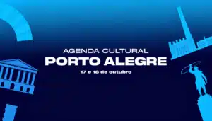 Cartaz abstrato da agenda cultural de Porto Alegre nas cores da marca com as datas 17 e 18 de outubro