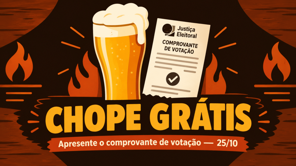 Arte da promoção do Bebedouro: chope grátis para quem apresentar o comprovante de votação em 25/10