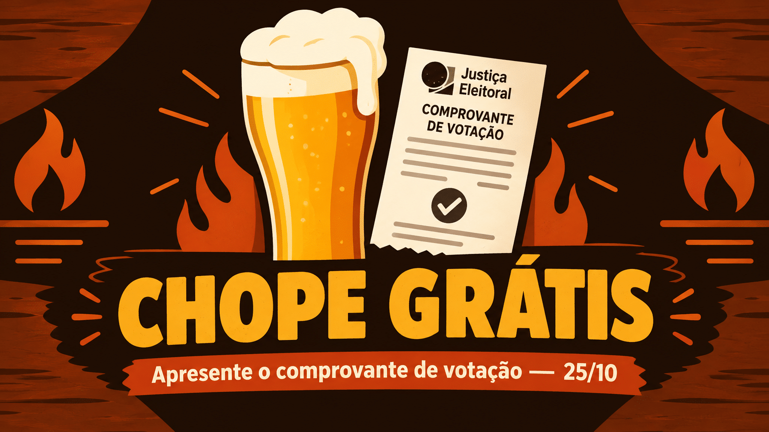 Arte da promoção do Bebedouro: chope grátis para quem apresentar o comprovante de votação em 25/10