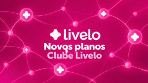 Composição gráfica abstrata em tons de rosa com o logo da Livelo, círculos de pontos conectados e o texto Novos planos Clube Livelo.